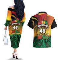 Vanuatu Independence Day Couples Matching Off The Shoulder Long Sleeve Dress and Hawaiian Shirt Chibi Boar Proud To Be A Ni-Van