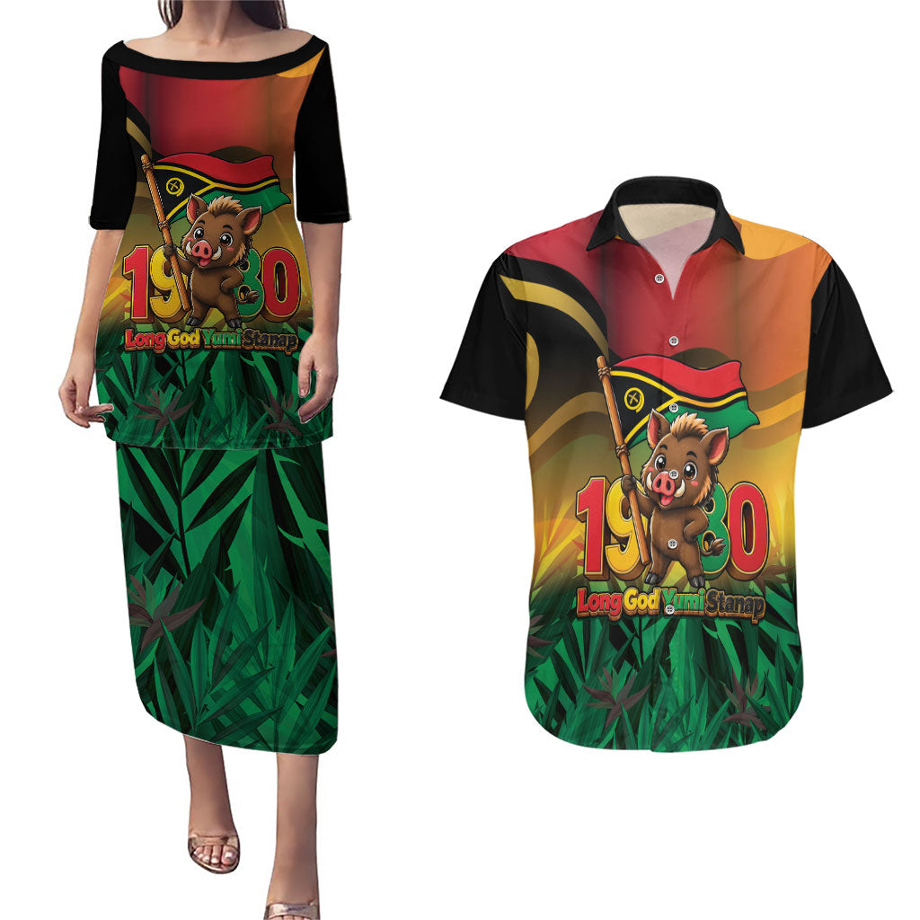 Vanuatu Independence Day Couples Matching Puletasi and Hawaiian Shirt Chibi Boar Proud To Be A Ni-Van