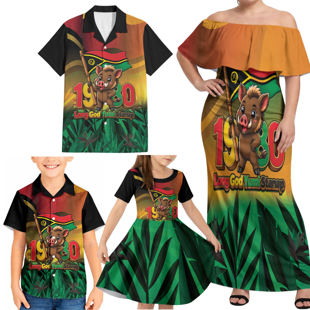 Vanuatu Independence Day Family Matching Off Shoulder Maxi Dress and Hawaiian Shirt Chibi Boar Proud To Be A Ni-Van LT14 - Polynesian Pride
