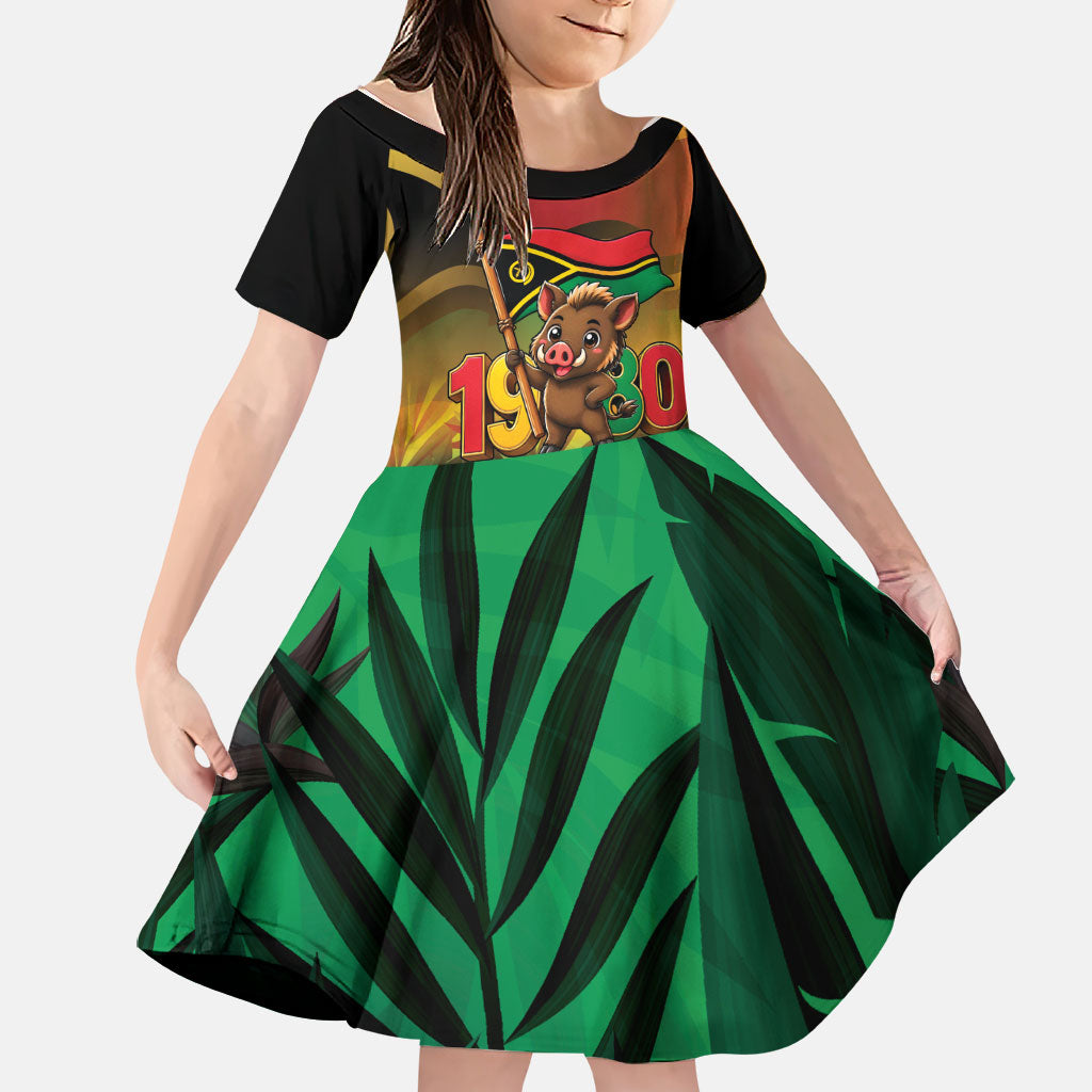 Vanuatu Independence Day Family Matching Off Shoulder Short Dress and Hawaiian Shirt Chibi Boar Proud To Be A Ni-Van