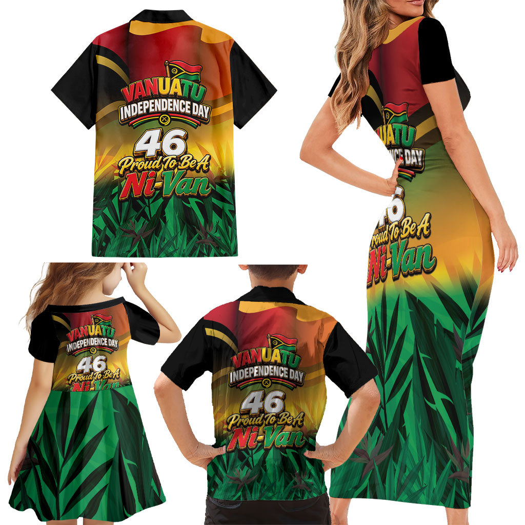 Vanuatu Independence Day Family Matching Short Sleeve Bodycon Dress and Hawaiian Shirt Chibi Boar Proud To Be A Ni-Van