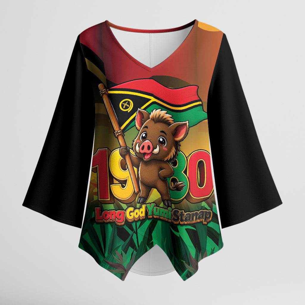 Vanuatu Independence Day Kimono Sleeve Blouse Chibi Boar Proud To Be A Ni-Van