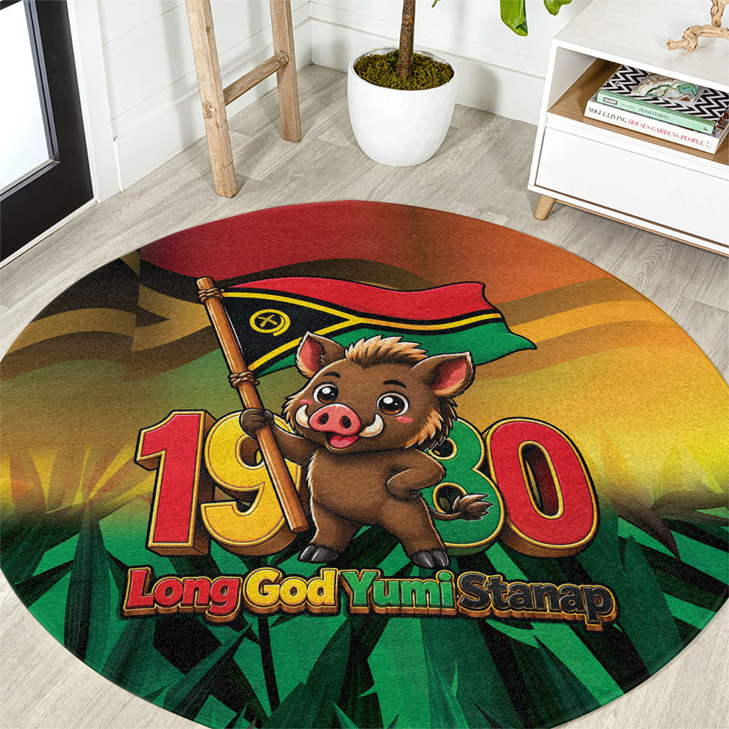 Vanuatu Independence Day Round Carpet Chibi Boar Proud To Be A Ni-Van