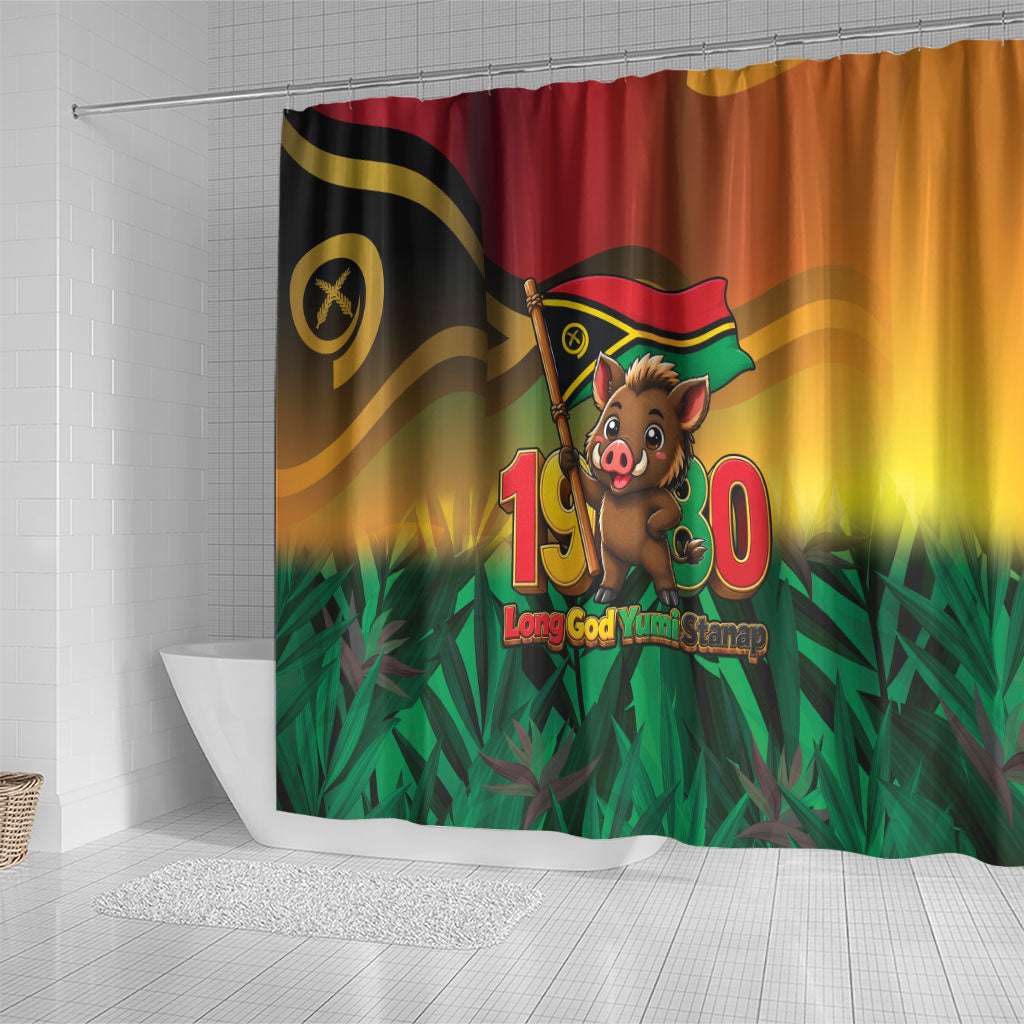 Vanuatu Independence Day Shower Curtain Chibi Boar Proud To Be A Ni-Van