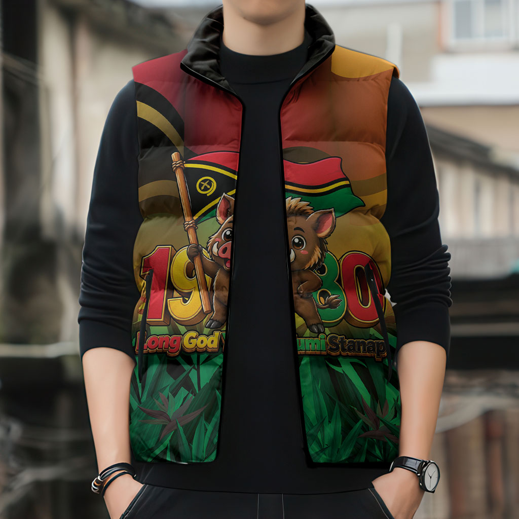 Vanuatu Independence Day Sleeveless Puffer Jacket Chibi Boar Proud To Be A Ni-Van
