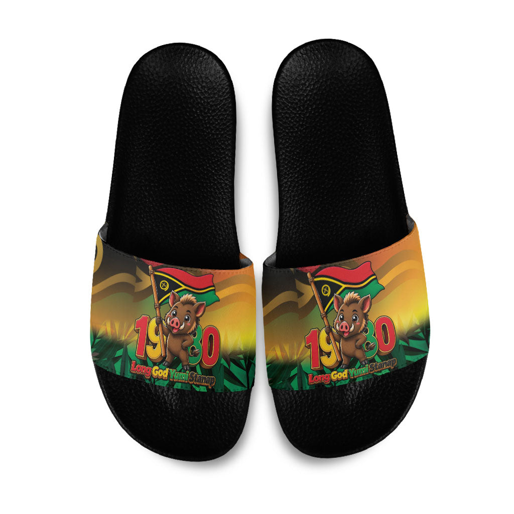 Vanuatu Independence Day Slide Sandals Chibi Boar Proud To Be A Ni-Van