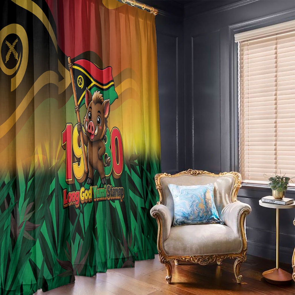 Vanuatu Independence Day Window Curtain Chibi Boar Proud To Be A Ni-Van