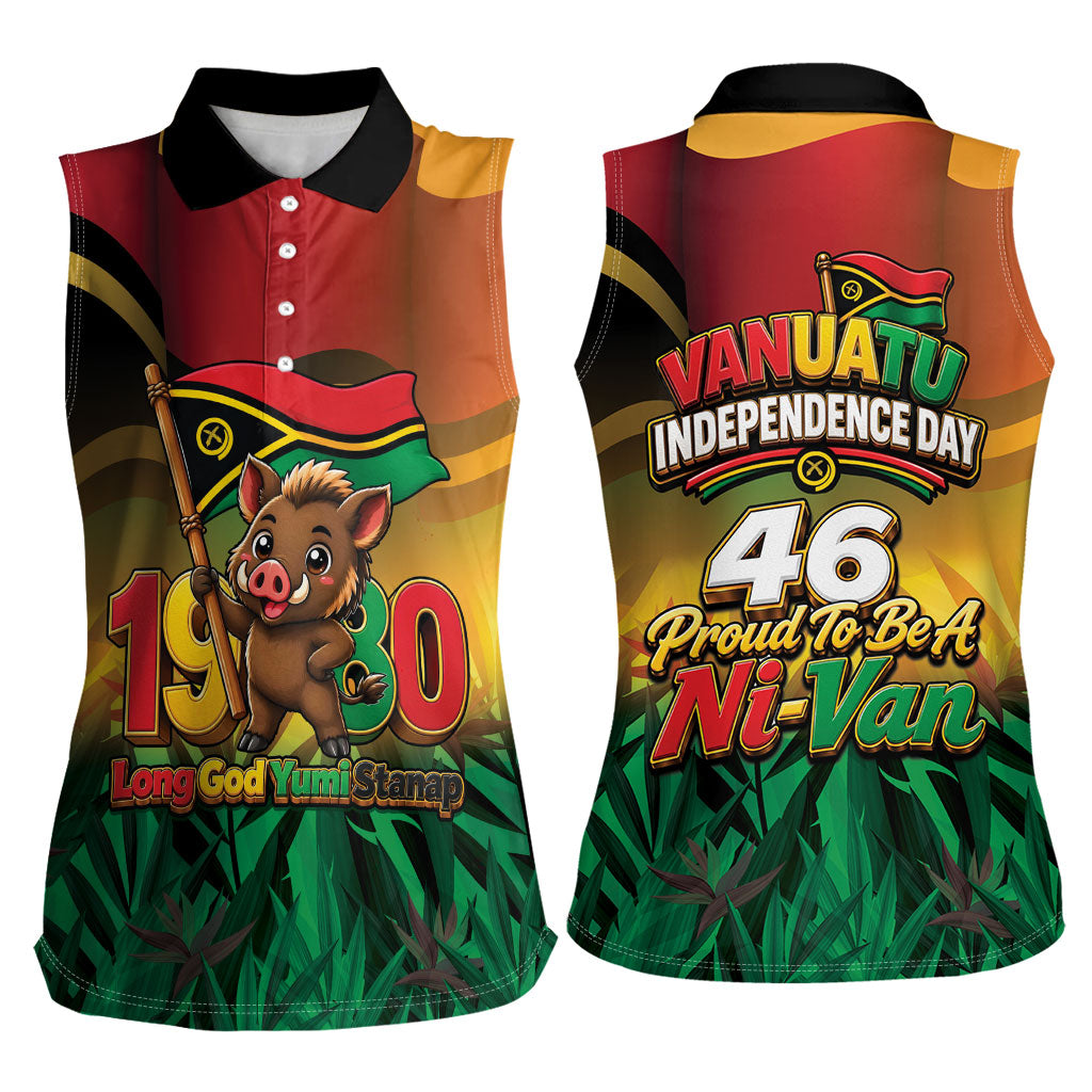 Vanuatu Independence Day Women Sleeveless Polo Shirt Chibi Boar Proud To Be A Ni-Van