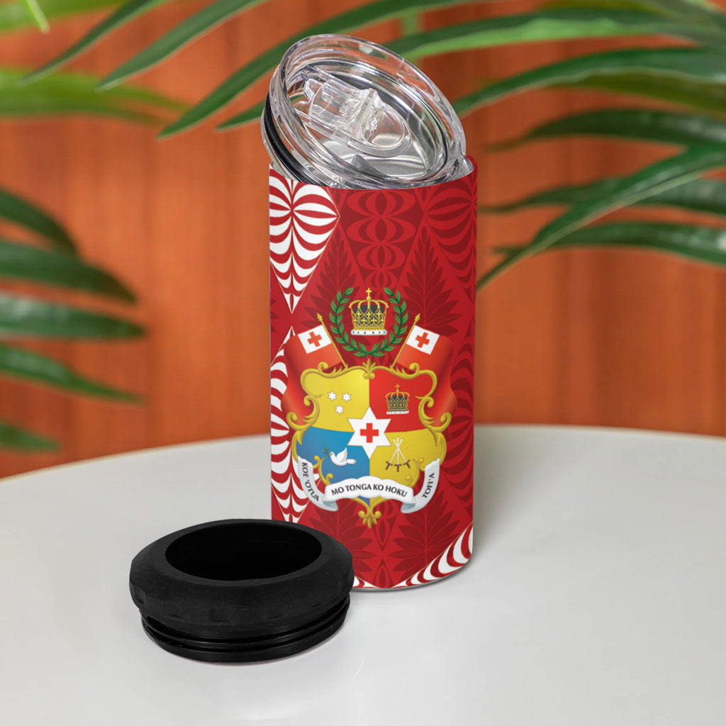 Tonga Rugby Custom 4 in 1 Can Cooler Tumbler 2026 Go Ikale Tahi Ngatu Pattern