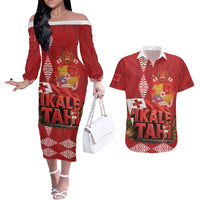 Tonga Rugby Custom Couples Matching Off The Shoulder Long Sleeve Dress and Hawaiian Shirt 2026 Go Ikale Tahi Ngatu Pattern