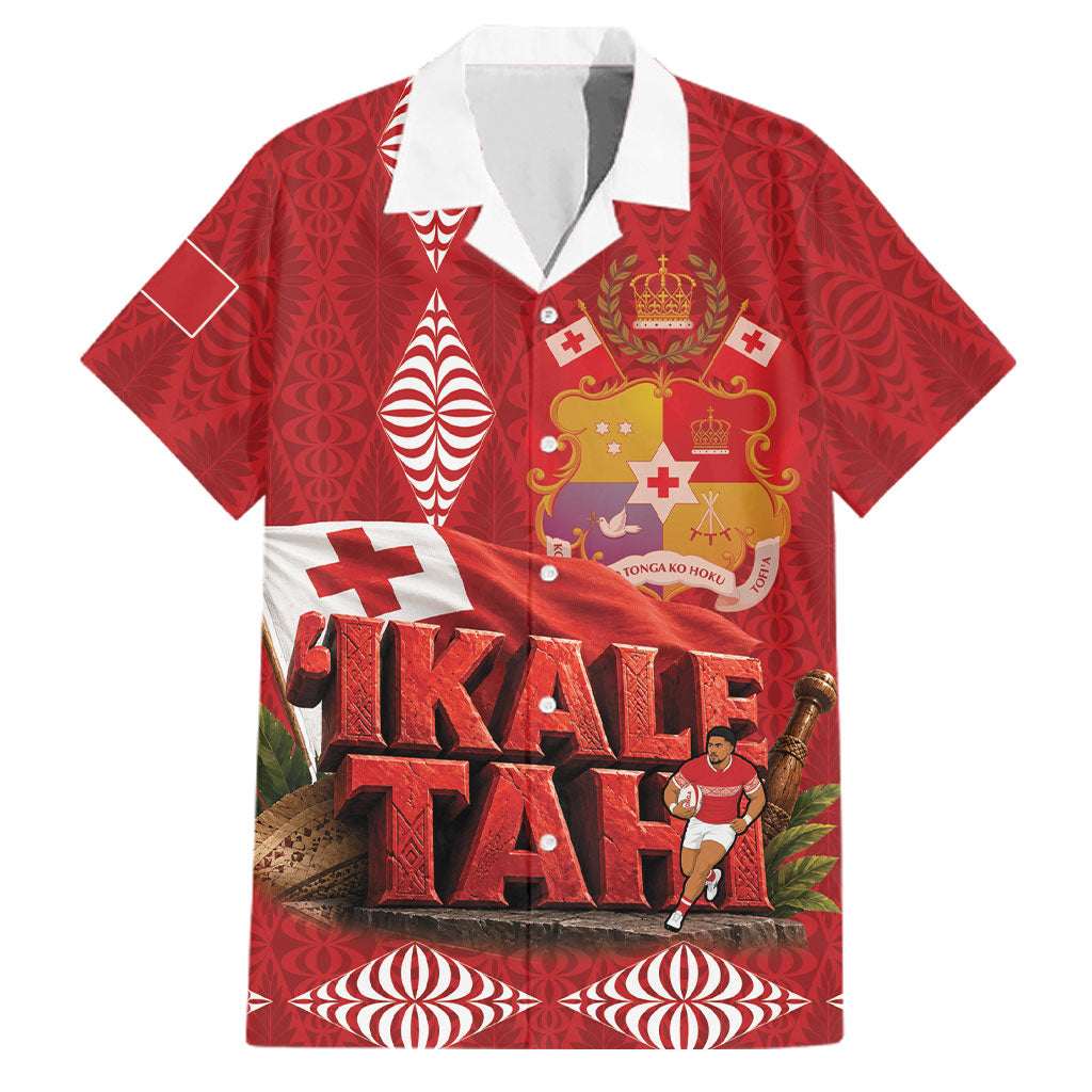 Tonga Rugby Custom Family Matching Off The Shoulder Long Sleeve Dress and Hawaiian Shirt 2026 Go Ikale Tahi Ngatu Pattern