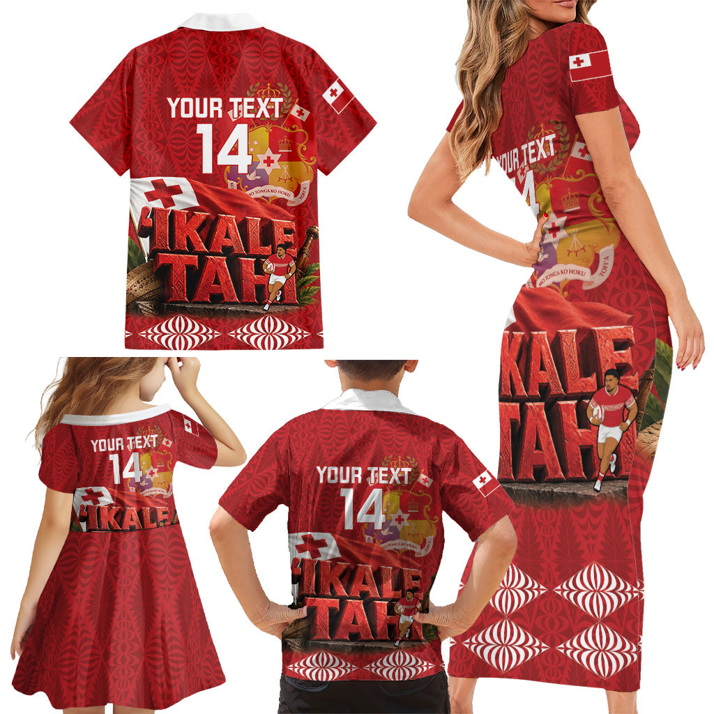 Tonga Rugby Custom Family Matching Short Sleeve Bodycon Dress and Hawaiian Shirt 2026 Go Ikale Tahi Ngatu Pattern
