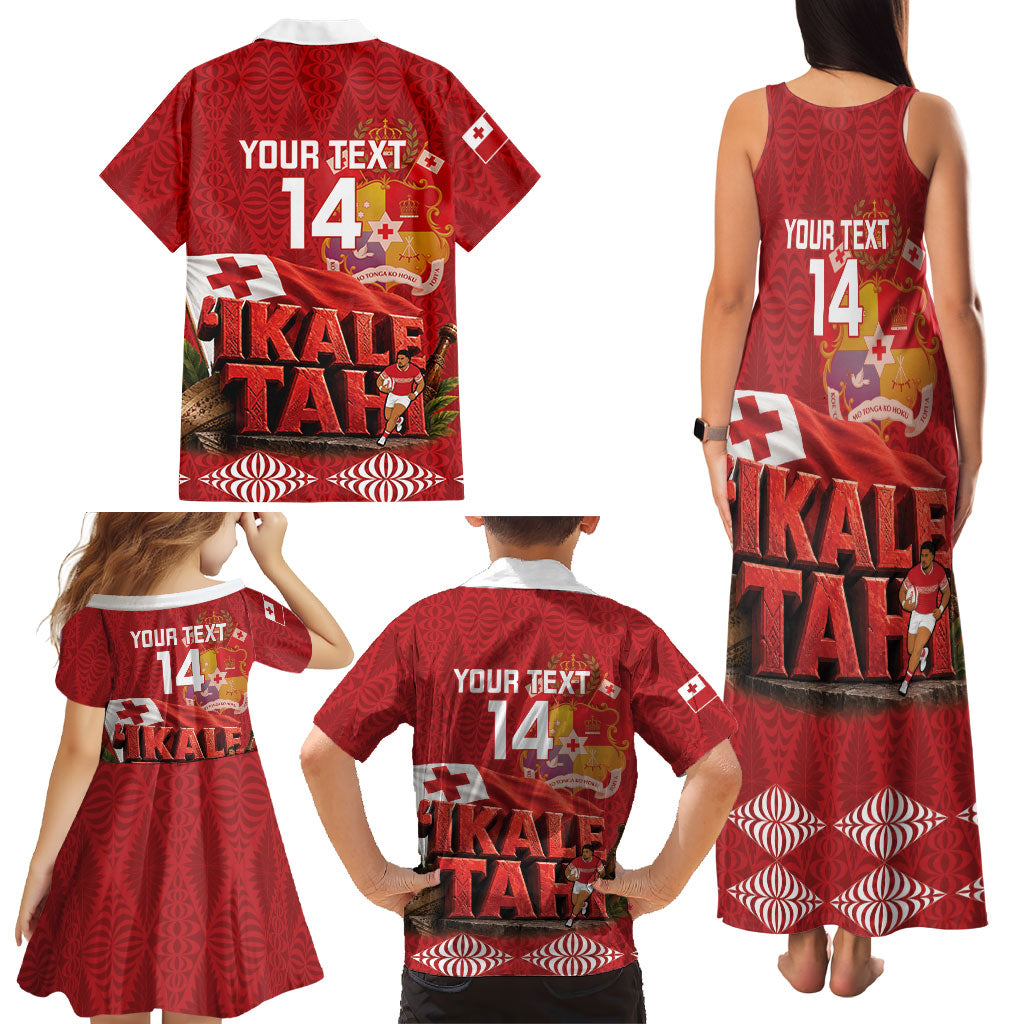 Tonga Rugby Custom Family Matching Tank Maxi Dress and Hawaiian Shirt 2026 Go Ikale Tahi Ngatu Pattern