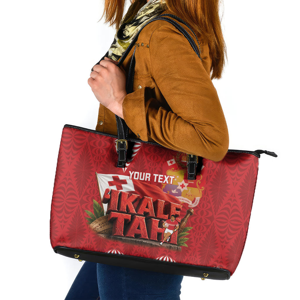 Tonga Rugby Custom Leather Tote Bag 2026 Go Ikale Tahi Ngatu Pattern LT14 Red - Polynesian Pride