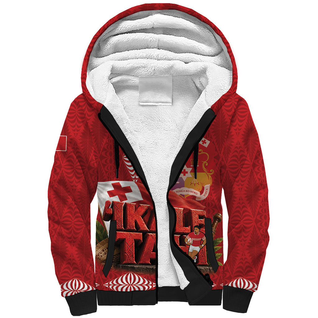 Tonga Rugby Custom Sherpa Hoodie 2026 Go Ikale Tahi Ngatu Pattern LT14 Unisex Red - Polynesian Pride