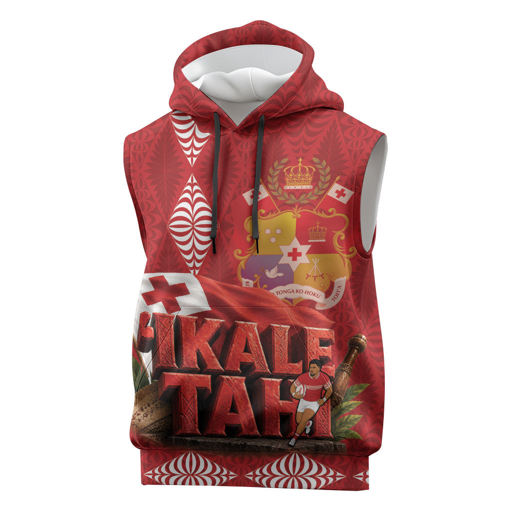 Tonga Rugby Custom Sleeveless Hoodie 2026 Go Ikale Tahi Ngatu Pattern LT14 Red - Polynesian Pride