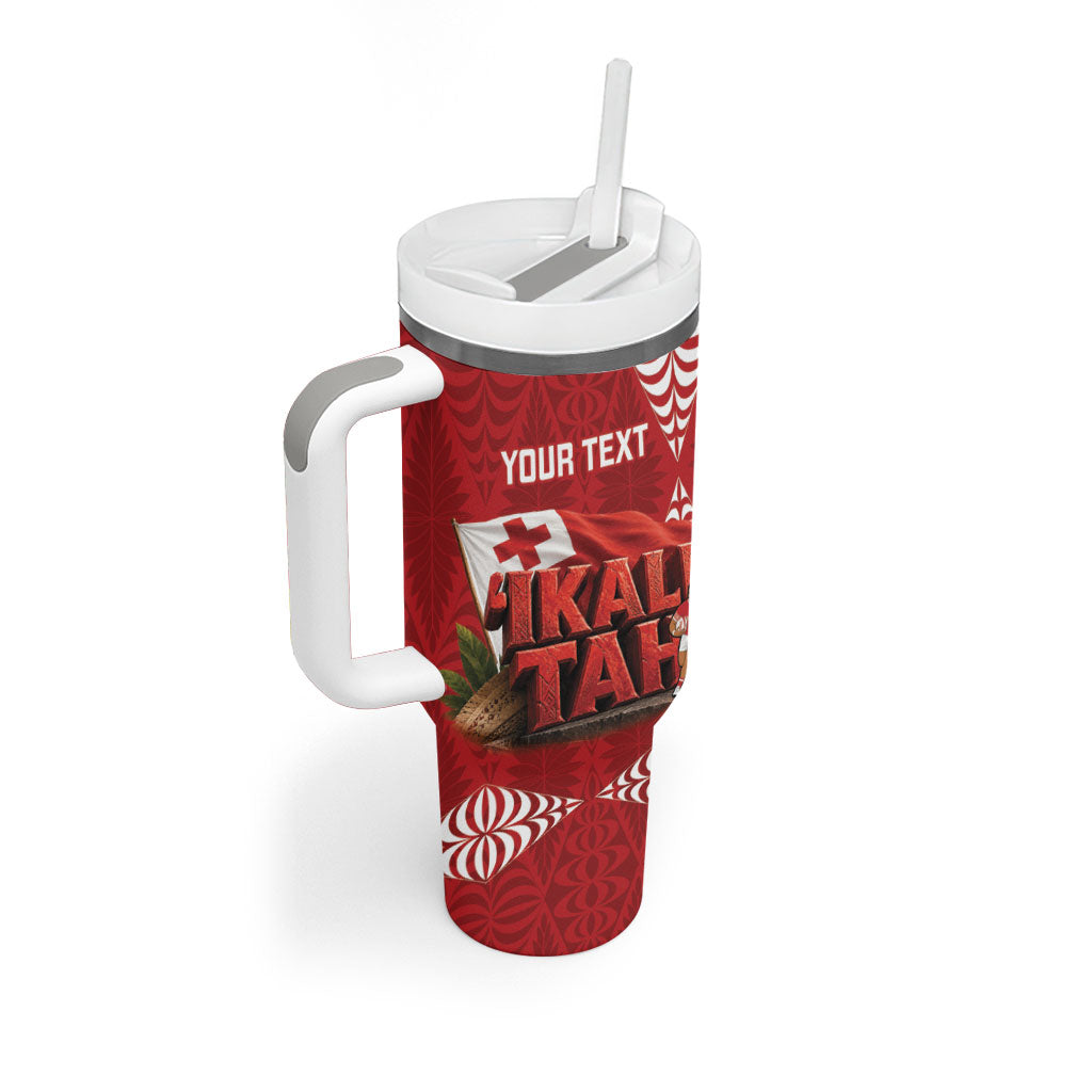 Tonga Rugby Custom Tumbler With Handle 2026 Go Ikale Tahi Ngatu Pattern