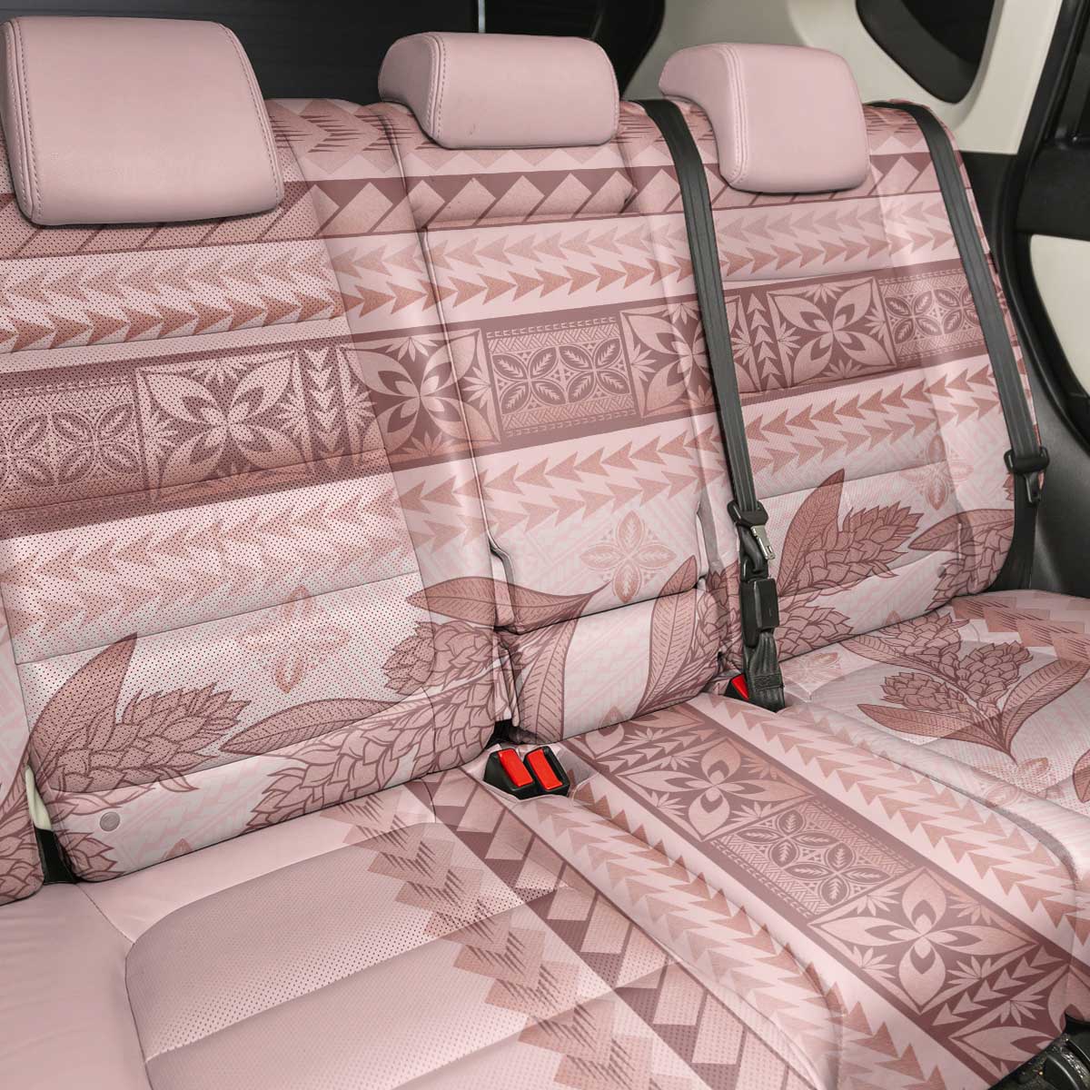 Pastel Pink Samoa Siapo Teuila Flowers Back Car Seat Cover - Polynesian Pride