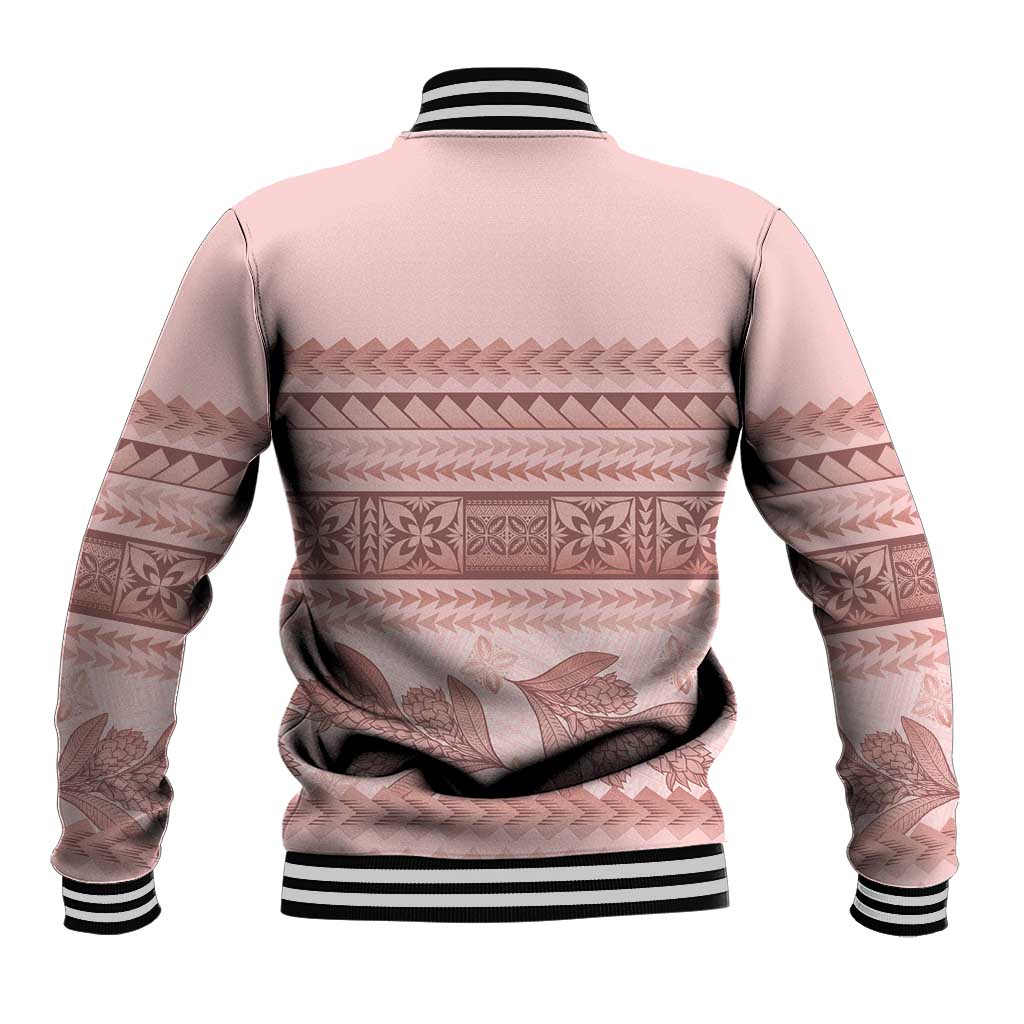 Pastel Pink Samoa Siapo Teuila Flowers Baseball Jacket - Polynesian Pride