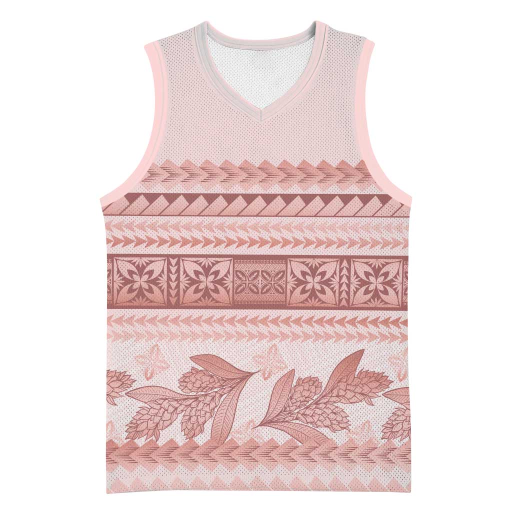 Pastel Pink Samoa Siapo Teuila Flowers Basketball Jersey - Polynesian Pride
