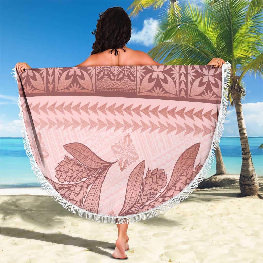 Pastel Pink Samoa Siapo Teuila Flowers Beach Blanket - Polynesian Pride