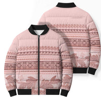 Pastel Pink Samoa Siapo Teuila Flowers Bomber Puffer Jacket - Polynesian Pride