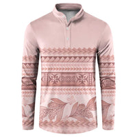 Pastel Pink Samoa Siapo Teuila Flowers Button Sweatshirt - Polynesian Pride