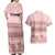 Pastel Pink Samoa Siapo Teuila Flowers Couples Matching Off Shoulder Maxi Dress and Hawaiian Shirt - Polynesian Pride