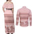 Pastel Pink Samoa Siapo Teuila Flowers Couples Matching Off Shoulder Maxi Dress and Long Sleeve Button Shirt - Polynesian Pride