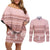 Pastel Pink Samoa Siapo Teuila Flowers Couples Matching Off Shoulder Short Dress and Long Sleeve Button Shirt - Polynesian Pride