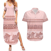 Pastel Pink Samoa Siapo Teuila Flowers Couples Matching Summer Maxi Dress and Hawaiian Shirt - Polynesian Pride