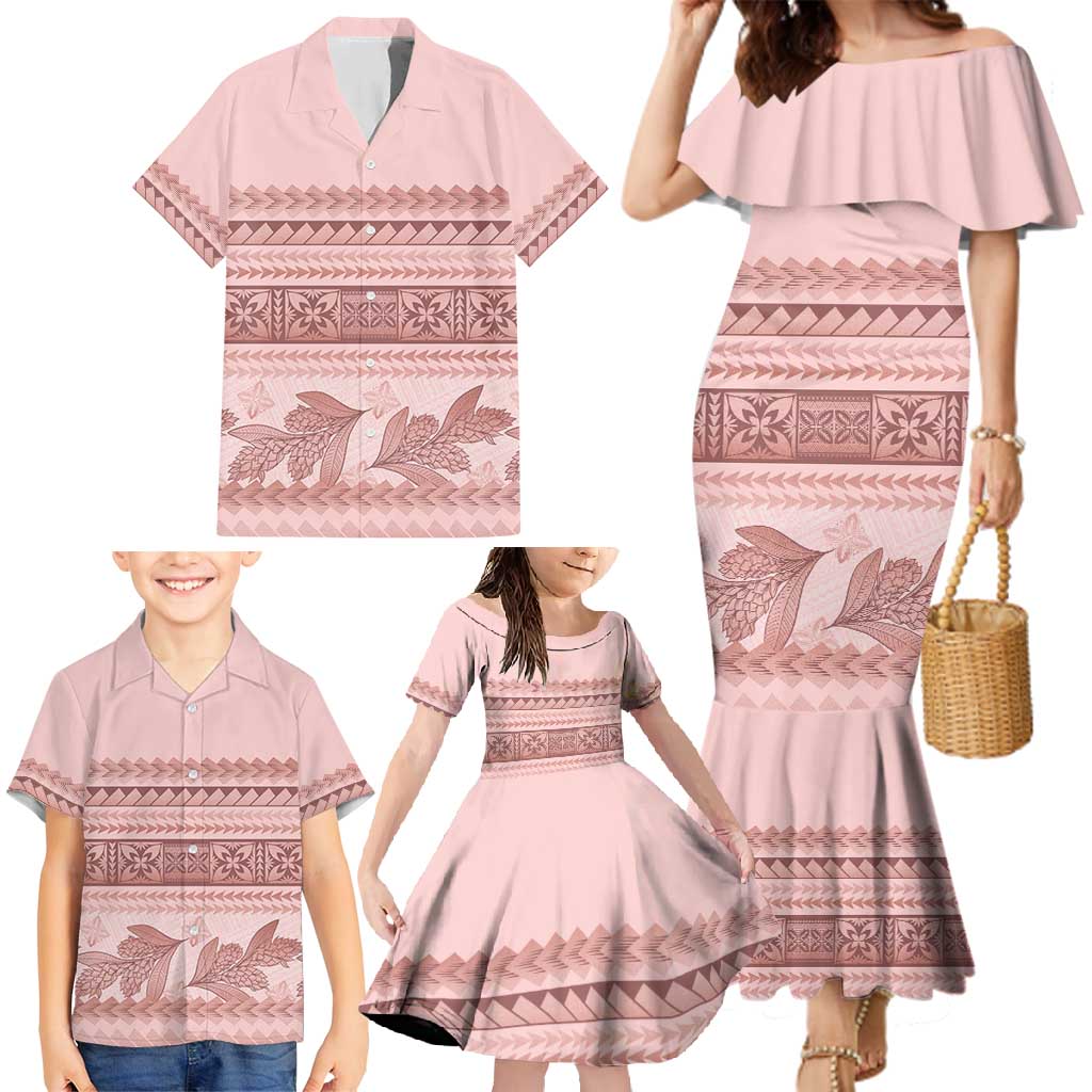 Pastel Pink Samoa Siapo Teuila Flowers Family Matching Mermaid Dress and Hawaiian Shirt - Polynesian Pride