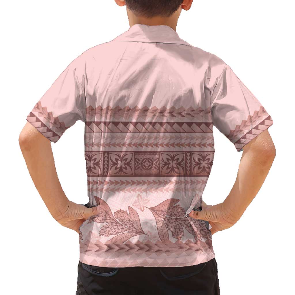 Pastel Pink Samoa Siapo Teuila Flowers Family Matching Off Shoulder Maxi Dress and Hawaiian Shirt - Polynesian Pride