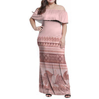 Pastel Pink Samoa Siapo Teuila Flowers Family Matching Off Shoulder Maxi Dress and Hawaiian Shirt - Polynesian Pride