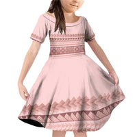 Pastel Pink Samoa Siapo Teuila Flowers Family Matching Off Shoulder Short Dress and Hawaiian Shirt - Polynesian Pride