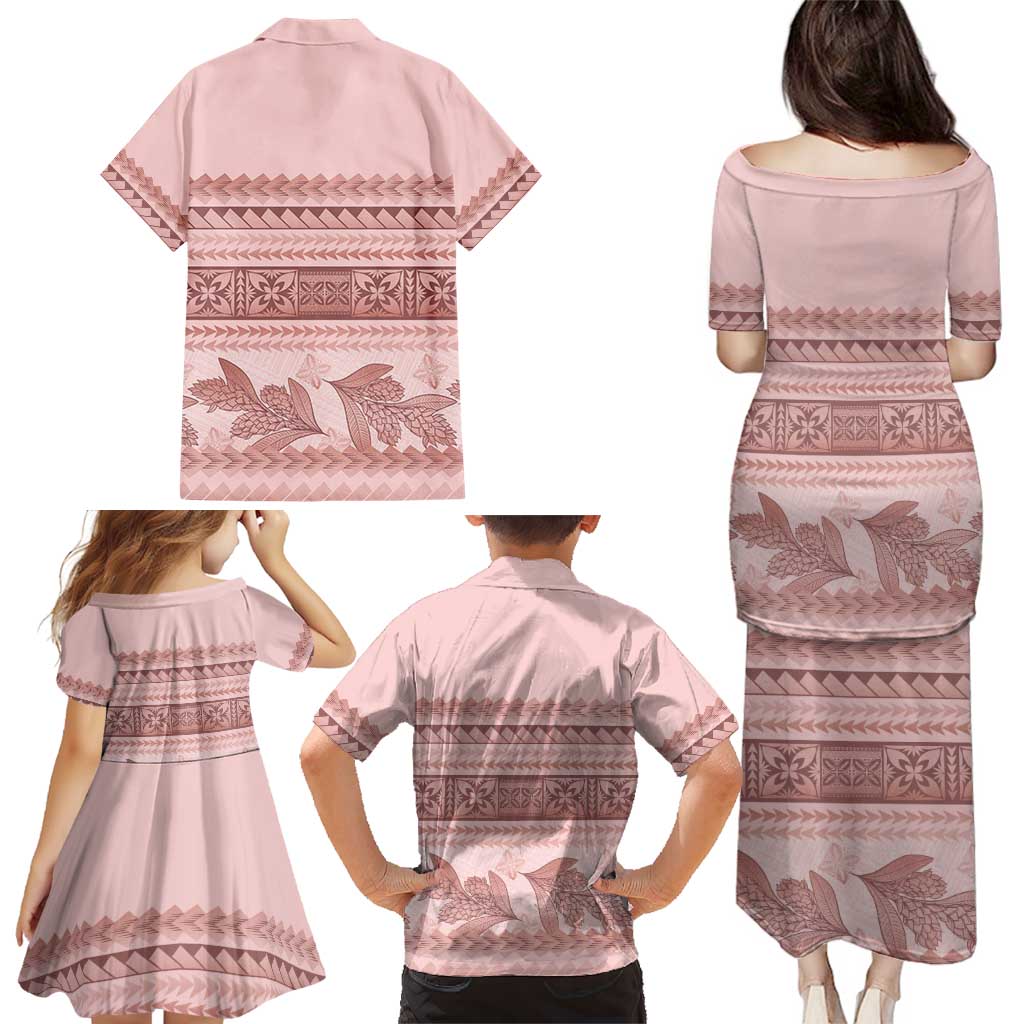 Pastel Pink Samoa Siapo Teuila Flowers Family Matching Puletasi and Hawaiian Shirt - Polynesian Pride