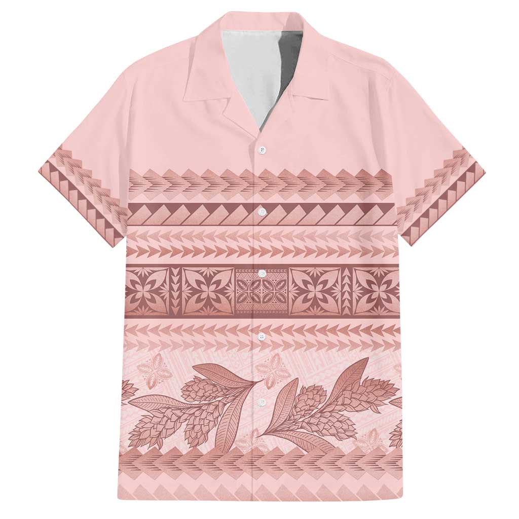 Pastel Pink Samoa Siapo Teuila Flowers Family Matching Puletasi and Hawaiian Shirt - Polynesian Pride