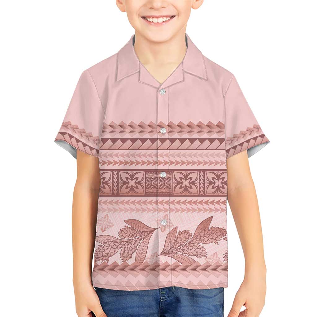 Pastel Pink Samoa Siapo Teuila Flowers Family Matching Short Sleeve Bodycon Dress and Hawaiian Shirt - Polynesian Pride