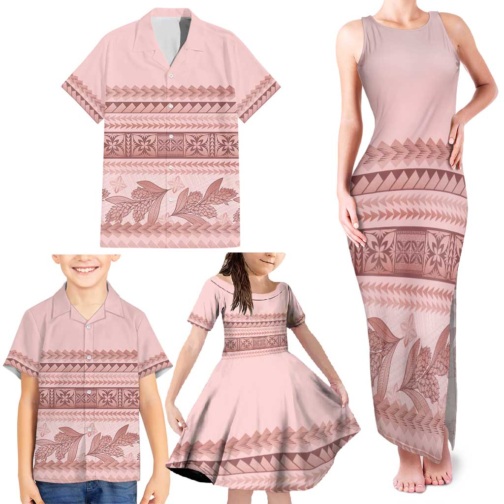 Pastel Pink Samoa Siapo Teuila Flowers Family Matching Tank Maxi Dress and Hawaiian Shirt - Polynesian Pride