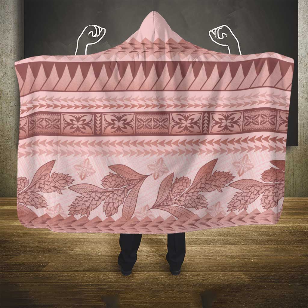 Pastel Pink Samoa Siapo Teuila Flowers Hooded Blanket - Polynesian Pride