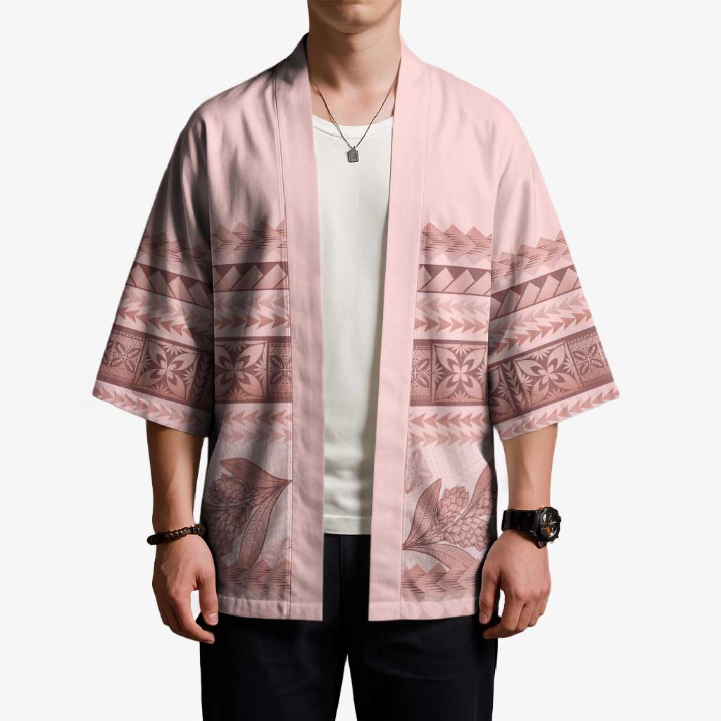 Pastel Pink Samoa Siapo Teuila Flowers Kimono - Polynesian Pride