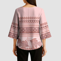 Pastel Pink Samoa Siapo Teuila Flowers Kimono Sleeve Blouse - Polynesian Pride