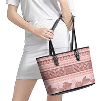 Pastel Pink Samoa Siapo Teuila Flowers Leather Tote Bag LT14 - Polynesian Pride