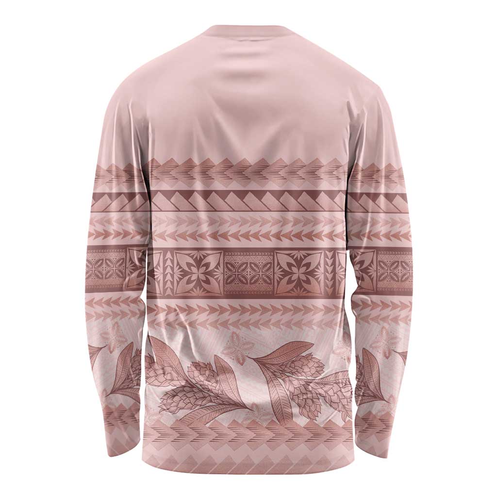 Pastel Pink Samoa Siapo Teuila Flowers Long Sleeve Shirt - Polynesian Pride