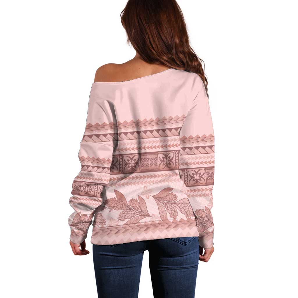 Pastel Pink Samoa Siapo Teuila Flowers Off Shoulder Sweater - Polynesian Pride