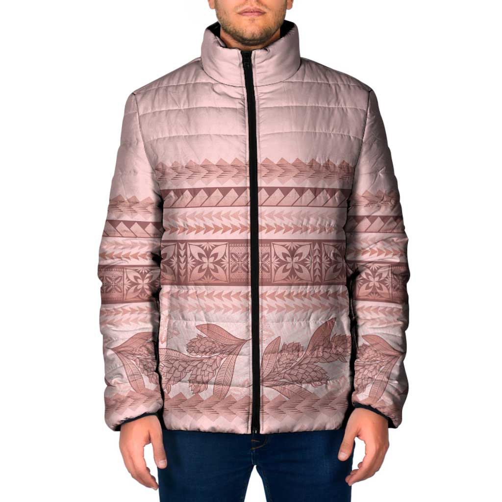 Pastel Pink Samoa Siapo Teuila Flowers Padded Jacket - Polynesian Pride