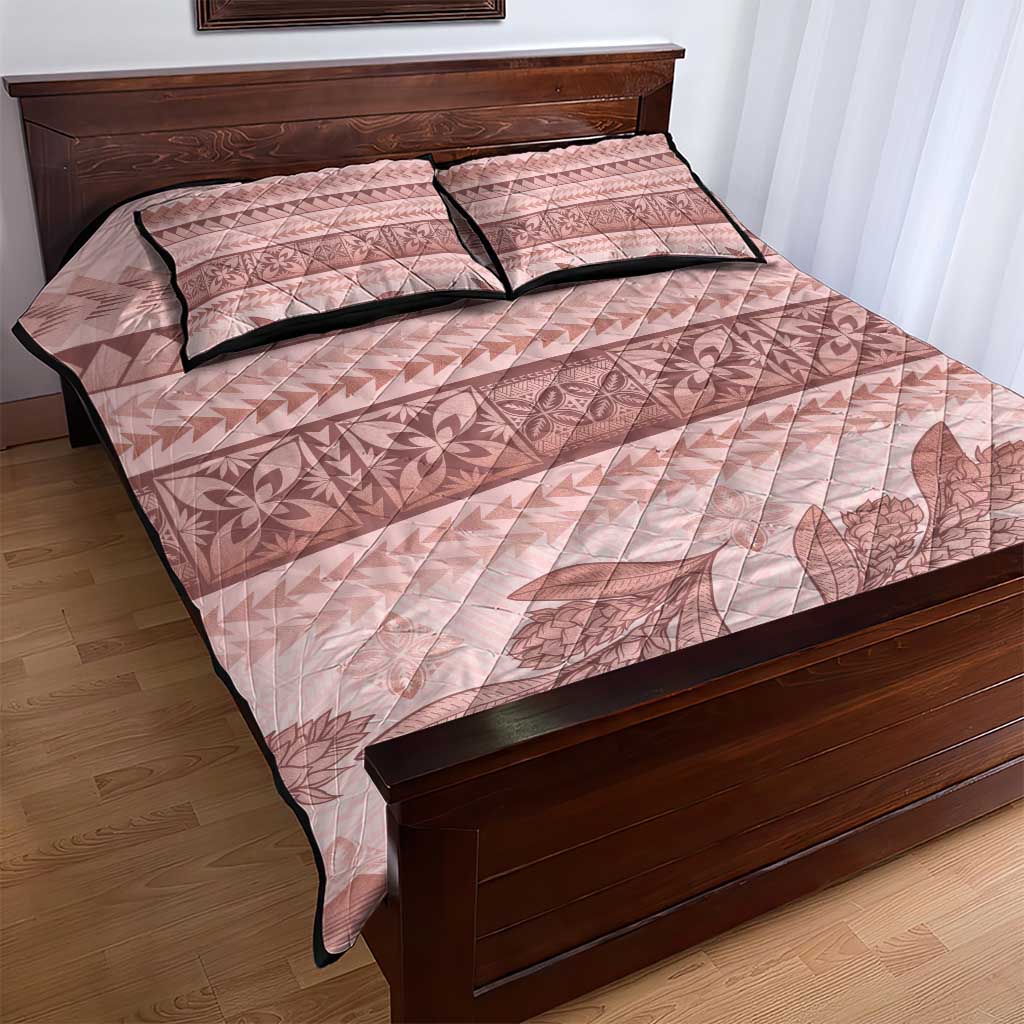 Pastel Pink Samoa Siapo Teuila Flowers Quilt Bed Set - Polynesian Pride