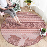 Pastel Pink Samoa Siapo Teuila Flowers Round Carpet - Polynesian Pride