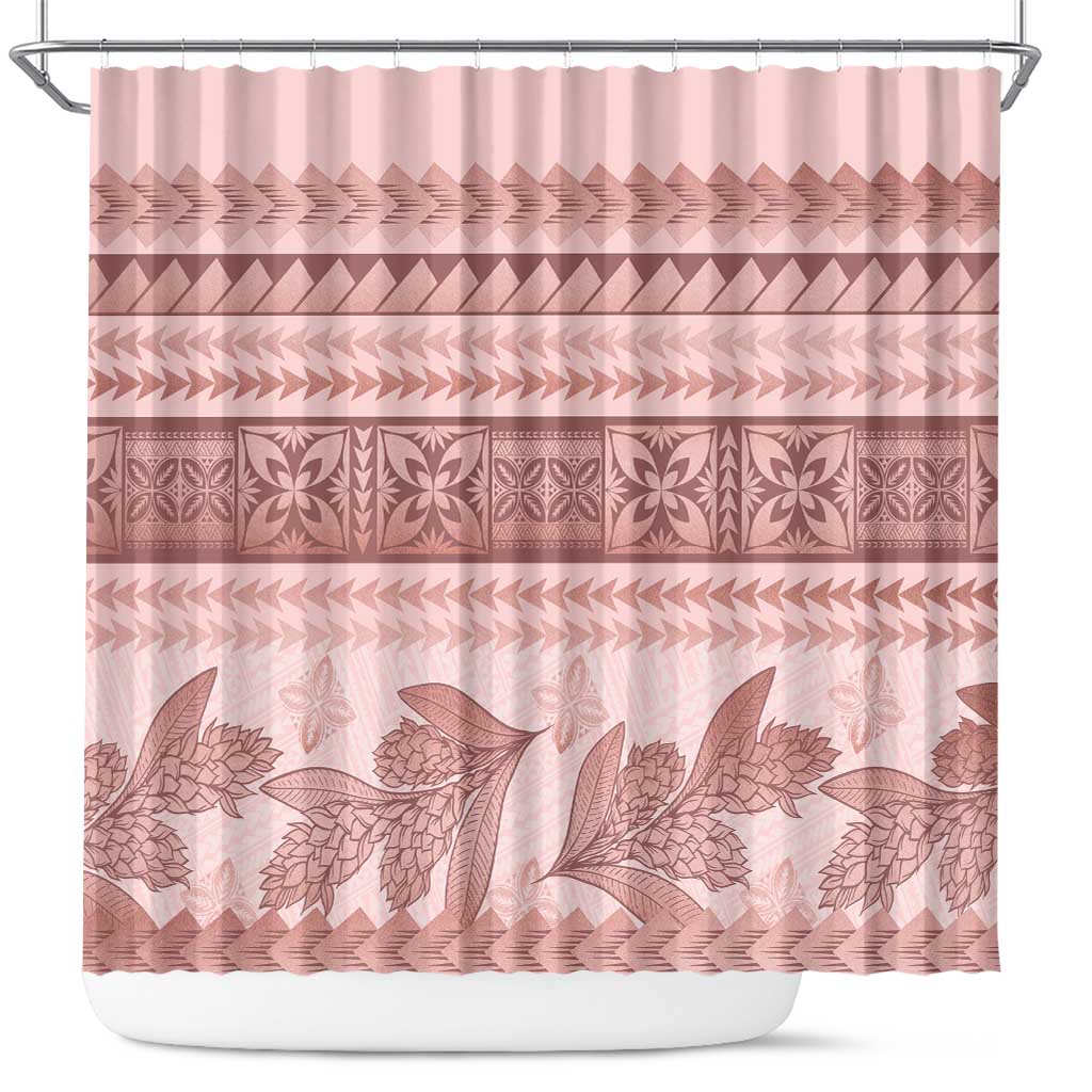 Pastel Pink Samoa Siapo Teuila Flowers Shower Curtain - Polynesian Pride