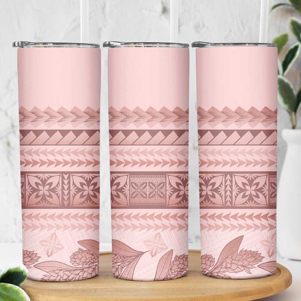 Pastel Pink Samoa Siapo Teuila Flowers Skinny Tumbler - Polynesian Pride